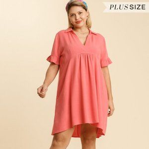 Umgee Plus Coral Short Ruffle Sleeve Dress NWT